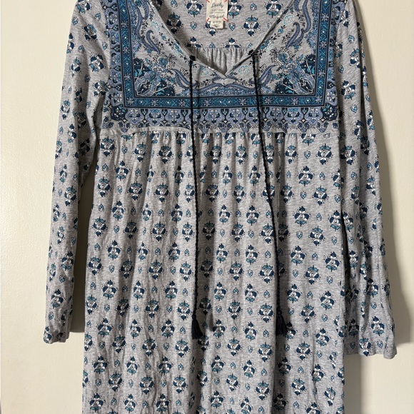 Lucky Brand Blue Floral Cotton Sleep Tunic Tassel Boho Cottagecore Prairie Top M - Picture 4 of 8